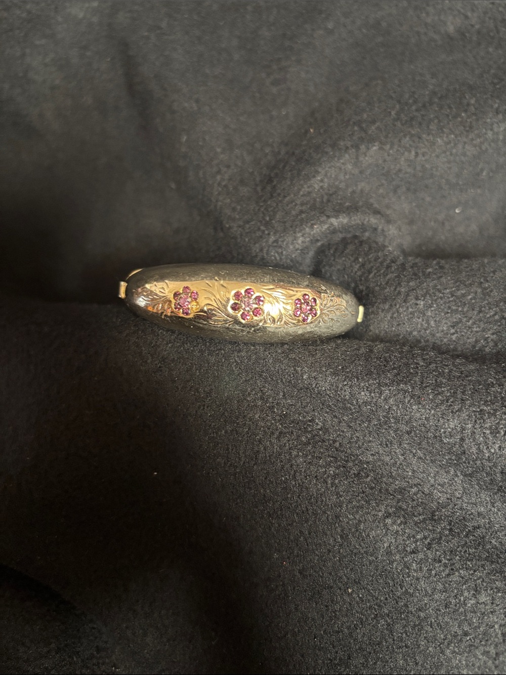 Vintage Coro Rare Gold Tone with purple flower Clamper Cuff Bangle Bracelet - Picture 3 of 5